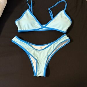 SHEIN Light Blue and White Bikini Set
